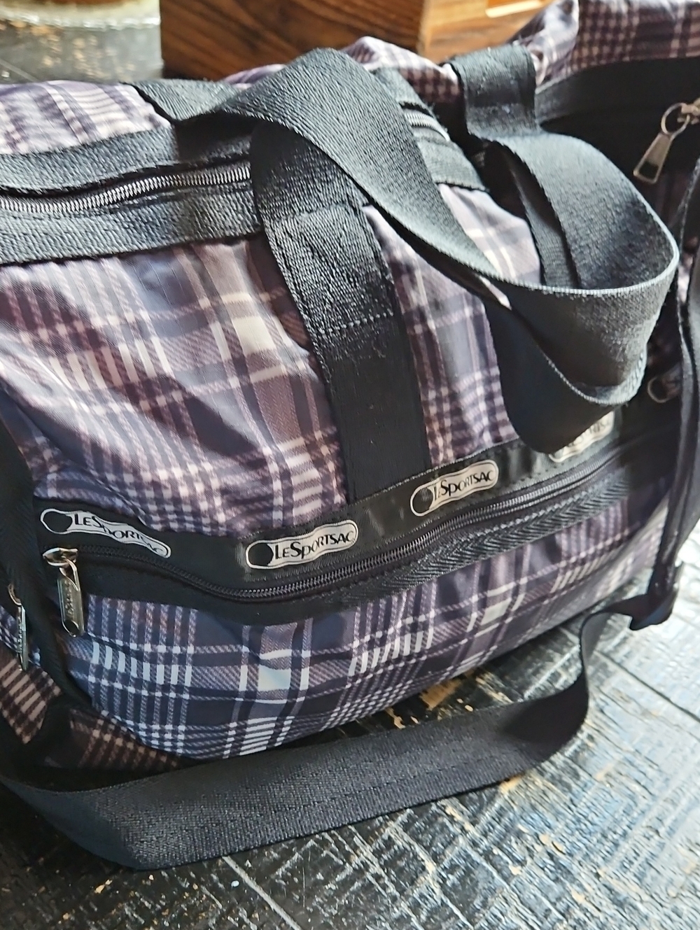 Lesportsac Black Plaid Travel Duffel